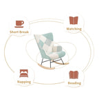 Fauteuil à bascule en tissu Mid-Century avec pieds en bois et lin patchwork