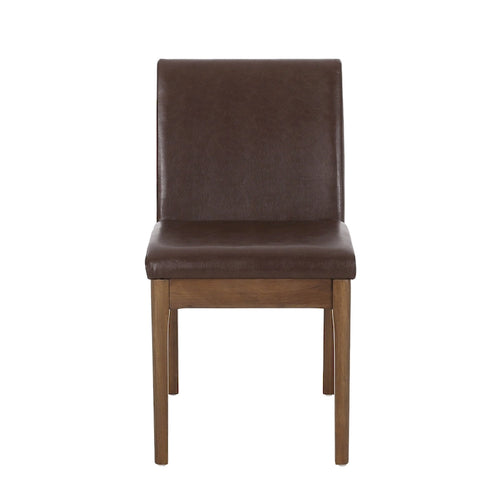 Chaise de salle à manger sans accoudoirs, Hévéa au grain naturel, Similicuir marron