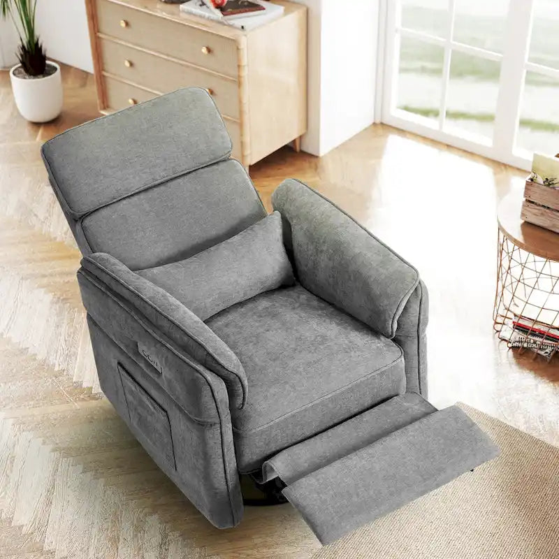   Power Swivel Rocker Recliner Chair with Adjustable Headrest and Armrests, USB & Type-C Charging, Nursery Glider Recliner