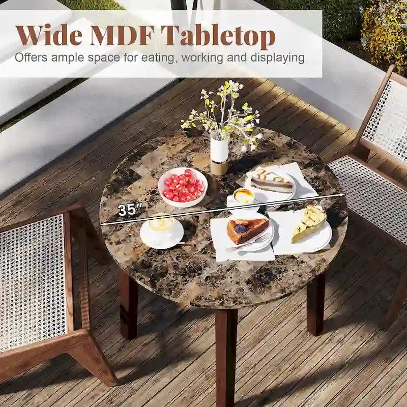Table de salle à manger ronde 35 avec placage texturé marbre