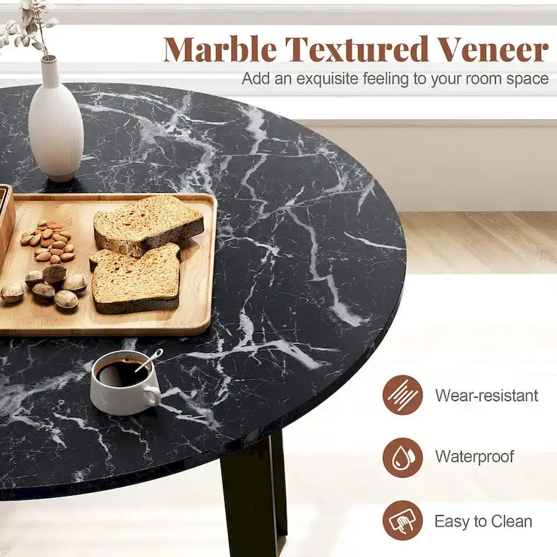 Table de salle à manger ronde 35 avec placage texturé marbre