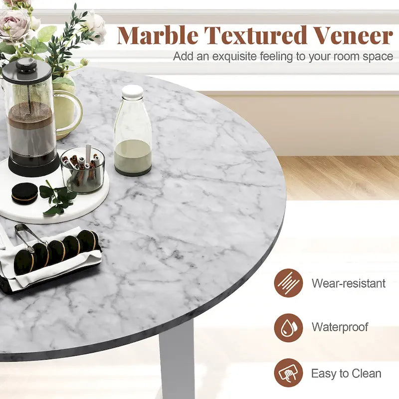 Table de salle à manger ronde 35 avec placage texturé marbre