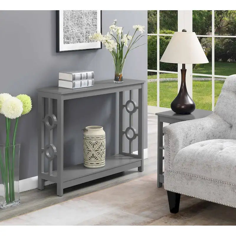 Console 2 étages avec étagère | Gris / Blanc / Noir | Cadre latéral à anneaux