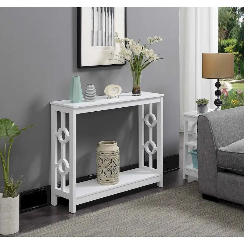 Console 2 étages avec étagère | Gris / Blanc / Noir | Cadre latéral à anneaux