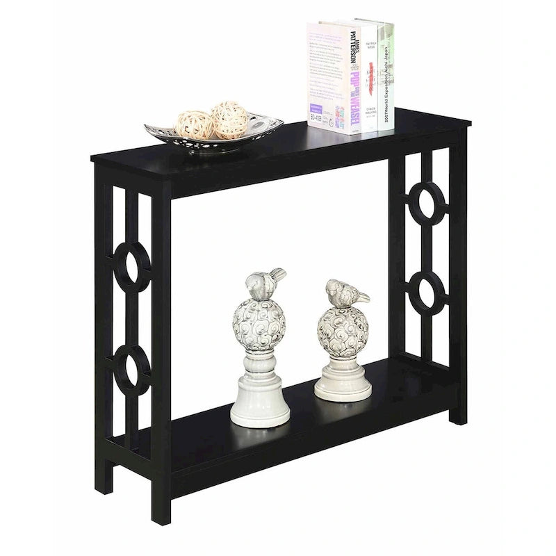 Console 2 étages avec étagère | Gris / Blanc / Noir | Cadre latéral à anneaux