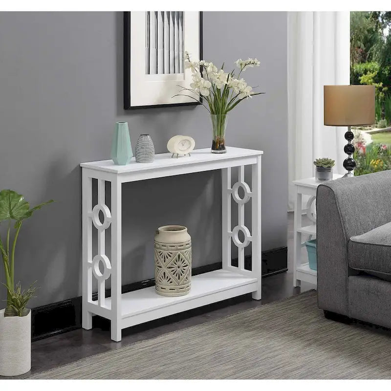 Console 2 étages avec étagère | Gris / Blanc / Noir | Cadre latéral à anneaux