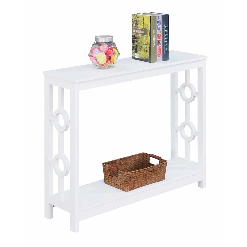 Console 2 étages avec étagère | Gris / Blanc / Noir | Cadre latéral à anneaux
