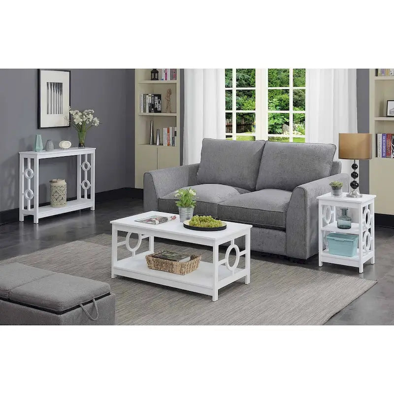 Console 2 étages avec étagère | Gris / Blanc / Noir | Cadre latéral à anneaux