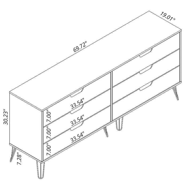 Commode double basse à 6 tiroirs Rockefeller avec pieds en métal
