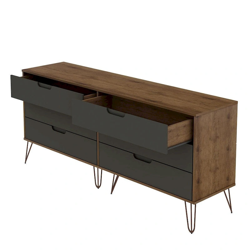 Commode double basse à 6 tiroirs Rockefeller avec pieds en métal