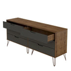 Commode double basse à 6 tiroirs Rockefeller avec pieds en métal