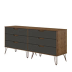 Commode double basse à 6 tiroirs Rockefeller avec pieds en métal