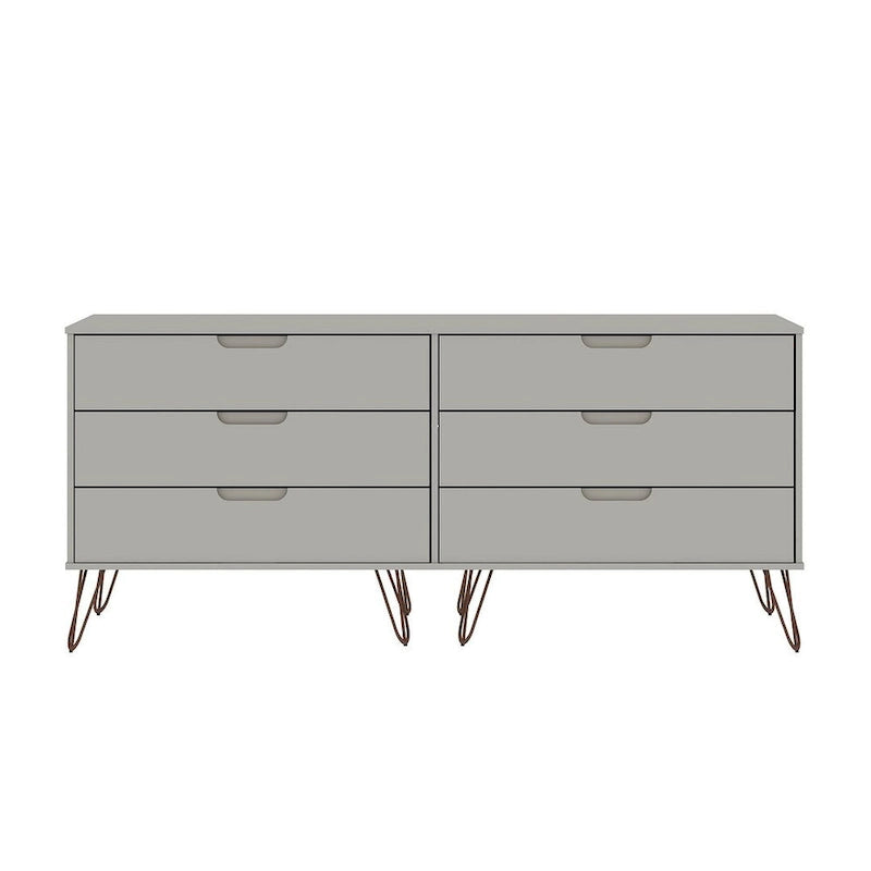 Commode double basse à 6 tiroirs Rockefeller avec pieds en métal