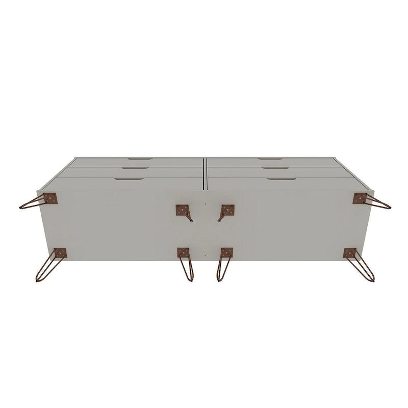 Commode double basse à 6 tiroirs Rockefeller avec pieds en métal