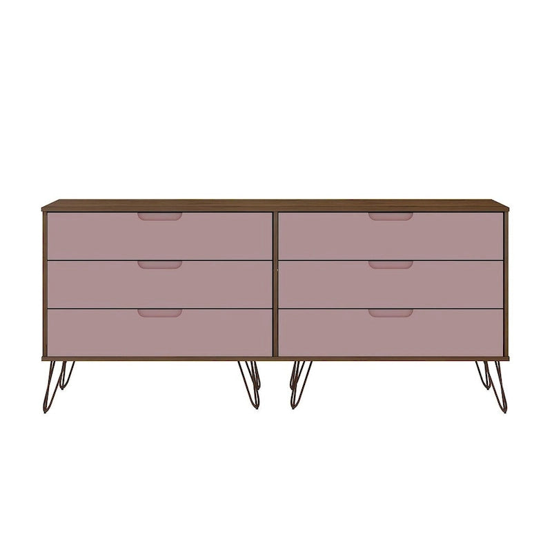 Commode double basse à 6 tiroirs Rockefeller avec pieds en métal