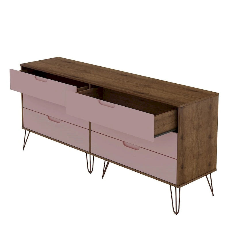 Commode double basse à 6 tiroirs Rockefeller avec pieds en métal