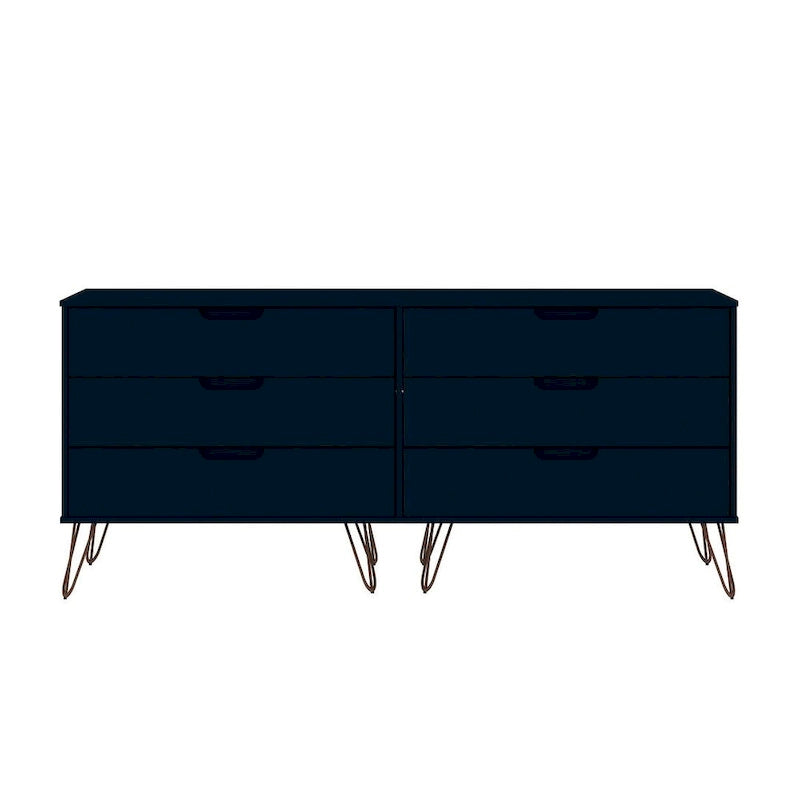 Commode double basse à 6 tiroirs Rockefeller avec pieds en métal