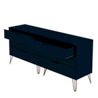 Commode double basse à 6 tiroirs Rockefeller avec pieds en métal