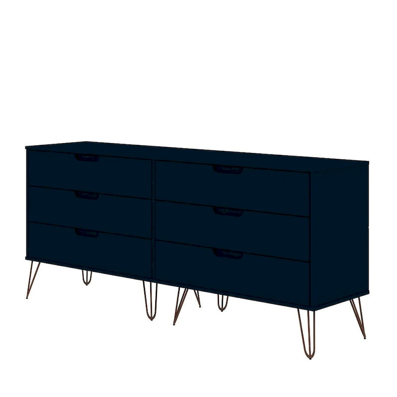 Commode double basse à 6 tiroirs Rockefeller avec pieds en métal