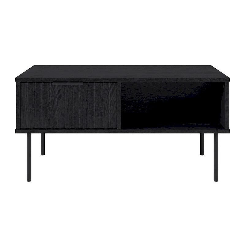 Table basse noire cannelée avec tiroir – Un seul niveau, pour une personne