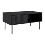Table basse noire cannelée avec tiroir – Un seul niveau, pour une personne