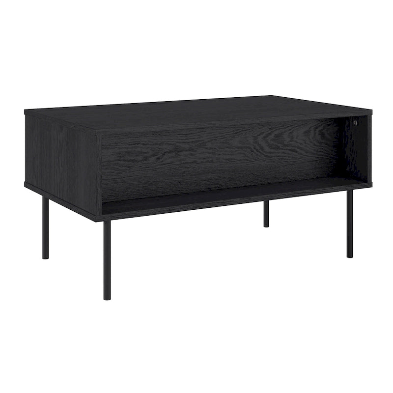 Table basse noire cannelée avec tiroir – Un seul niveau, pour une personne