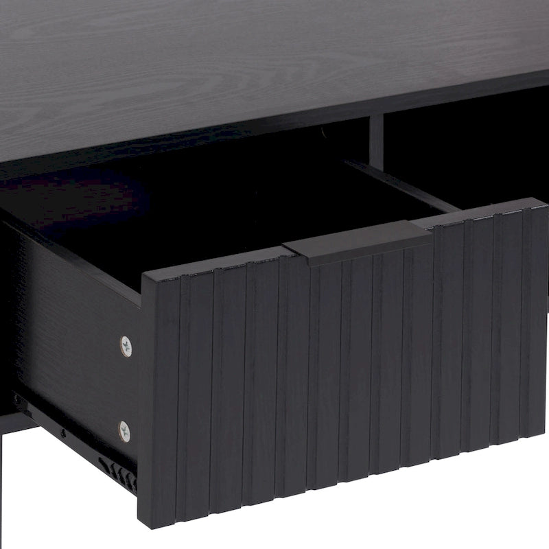 Table basse noire cannelée avec tiroir – Un seul niveau, pour une personne