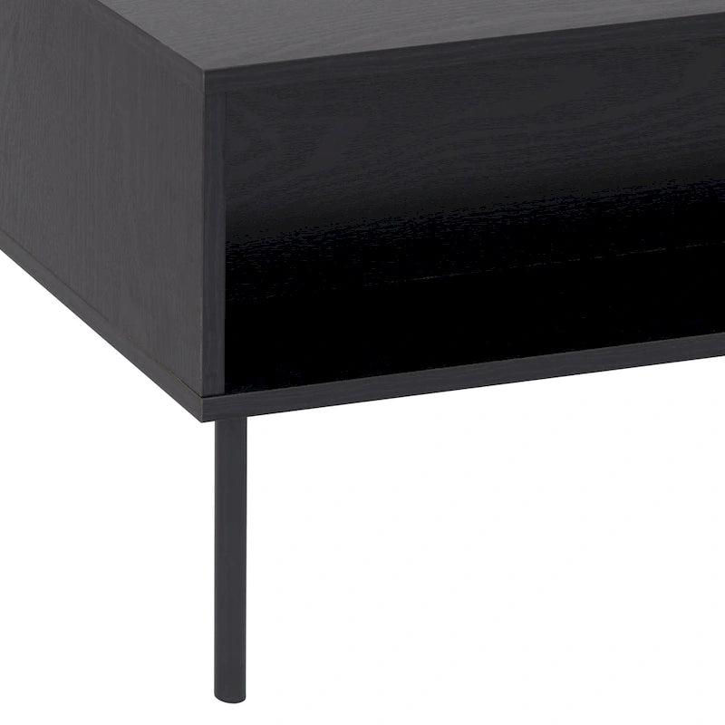 Table basse noire cannelée avec tiroir – Un seul niveau, pour une personne