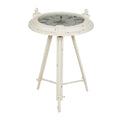 Table d'appoint boussole en métal avec horloge et plateau en verre transparent - Blanche ou noire -
