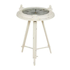 Metal Compass Accent Table with Clock and Clear Glass Top - White or Black -  