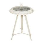Table d'appoint boussole en métal avec horloge et plateau en verre transparent - Blanche ou noire -