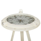 Table d'appoint boussole en métal avec horloge et plateau en verre transparent - Blanche ou noire -