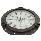 Table d'appoint boussole en métal avec horloge et plateau en verre transparent - Blanche ou noire -