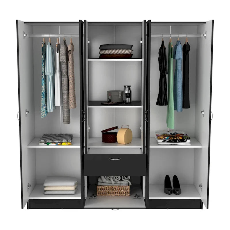 Mitu Six Doors Armoire, sept étagères intérieures, un tiroir, une tringle à vêtements - N/A