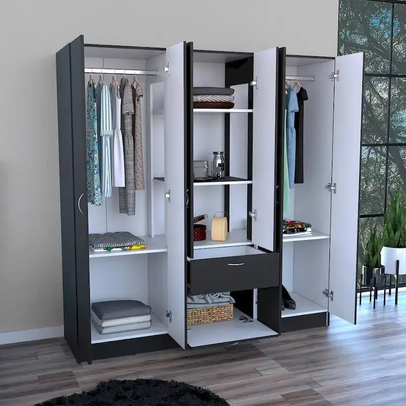 Mitu Six Doors Armoire, sept étagères intérieures, un tiroir, une tringle à vêtements - N/A