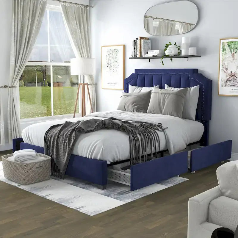   Chapla Art Deco Upholstered 4-drawer Platform Storage Bed