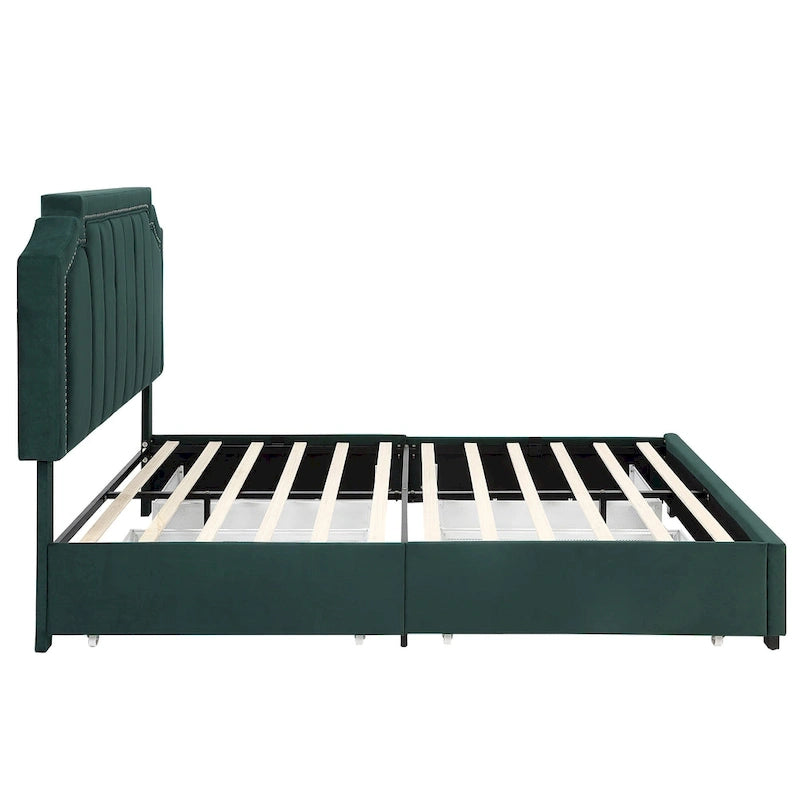 Lit plateforme de rangement capitonné Chapla Art Déco à 4 tiroirs