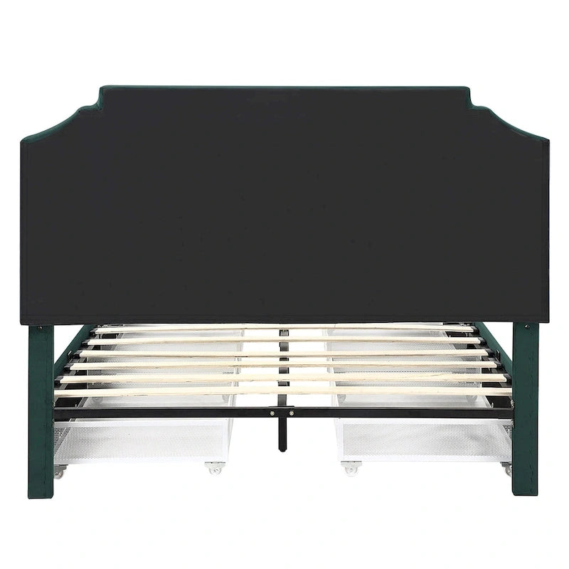 Lit plateforme de rangement capitonné Chapla Art Déco à 4 tiroirs
