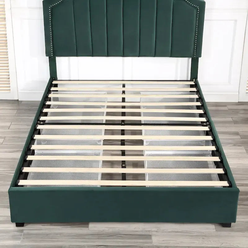 Lit plateforme de rangement capitonné Chapla Art Déco à 4 tiroirs