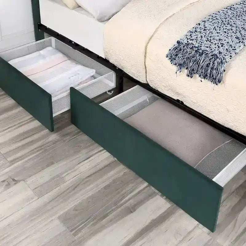 Lit plateforme de rangement capitonné Chapla Art Déco à 4 tiroirs