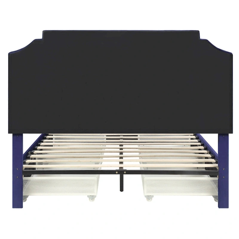 Lit plateforme de rangement capitonné Chapla Art Déco à 4 tiroirs
