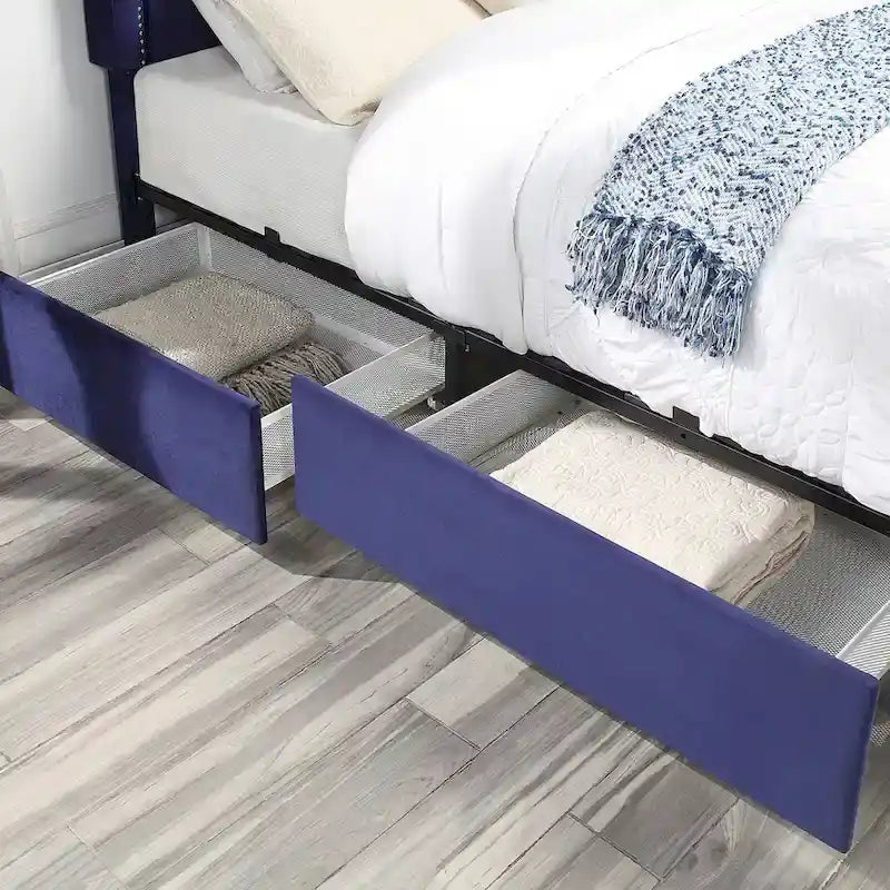 Lit plateforme de rangement capitonné Chapla Art Déco à 4 tiroirs