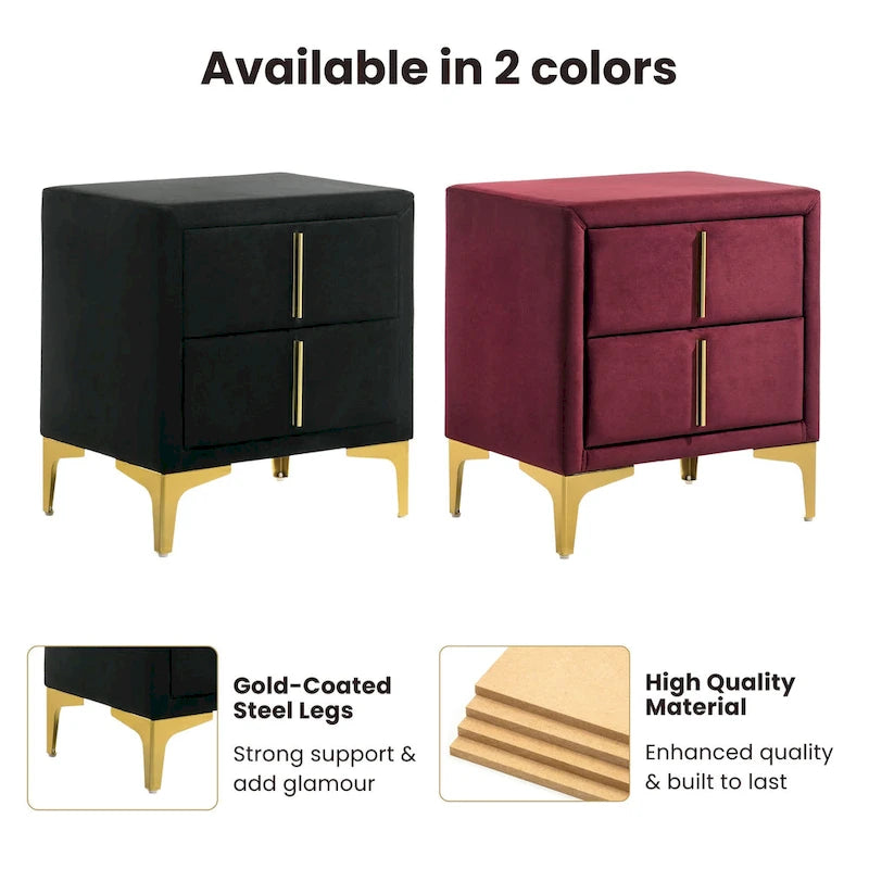 Glim Glam Fabric 2-Drawer Nightstand by  