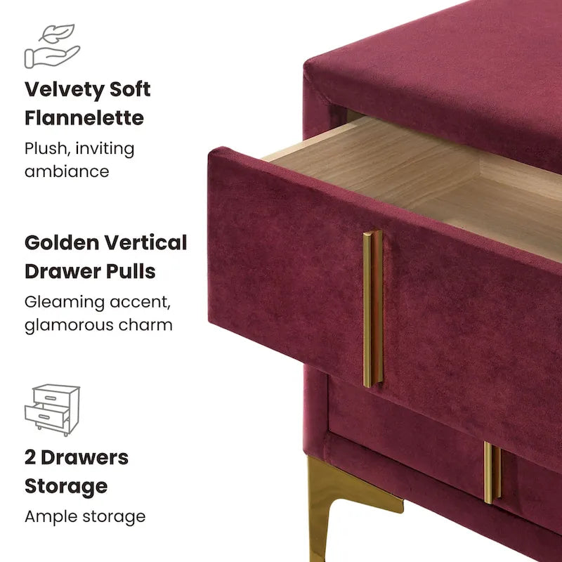 Table de chevet Glim Glam en tissu à 2 tiroirs par