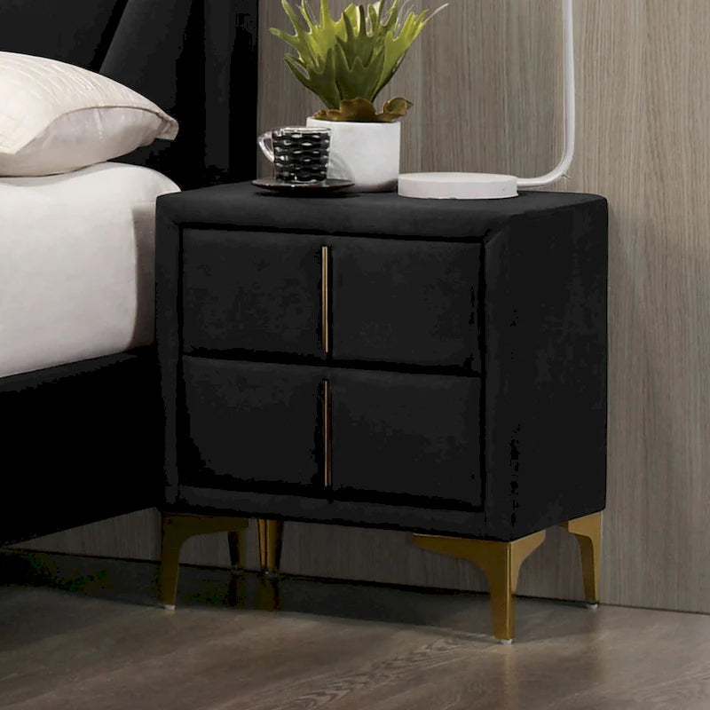 Table de chevet Glim Glam en tissu à 2 tiroirs par