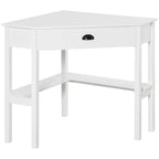 Bureau d'angle HOMCOM, bureau d'ordinateur triangulaire avec tiroir et étagères de rangement pour petit espace