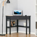 Bureau d'angle HOMCOM, bureau d'ordinateur triangulaire avec tiroir et étagères de rangement pour petit espace