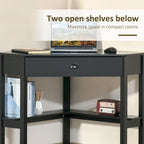 Bureau d'angle HOMCOM, bureau d'ordinateur triangulaire avec tiroir et étagères de rangement pour petit espace