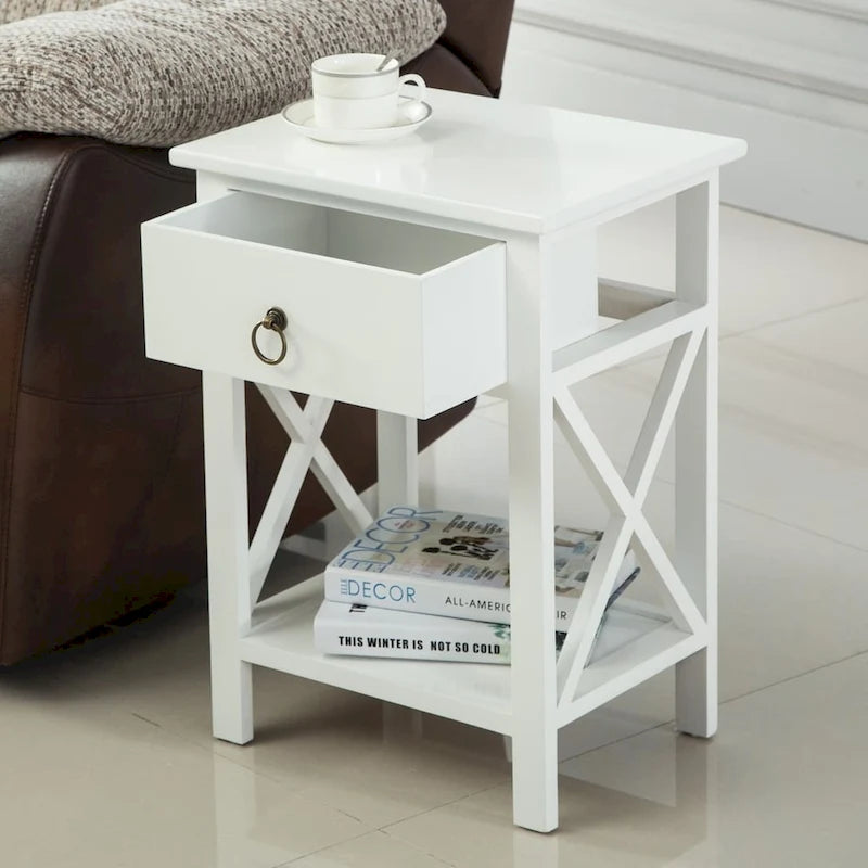 Table de chevet Vore Wood X-base avec 1 tiroir