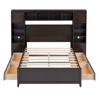 Lit de rangement double en bois blanc/gris/espresso avec armoire et étagère – Pour 2 personnes